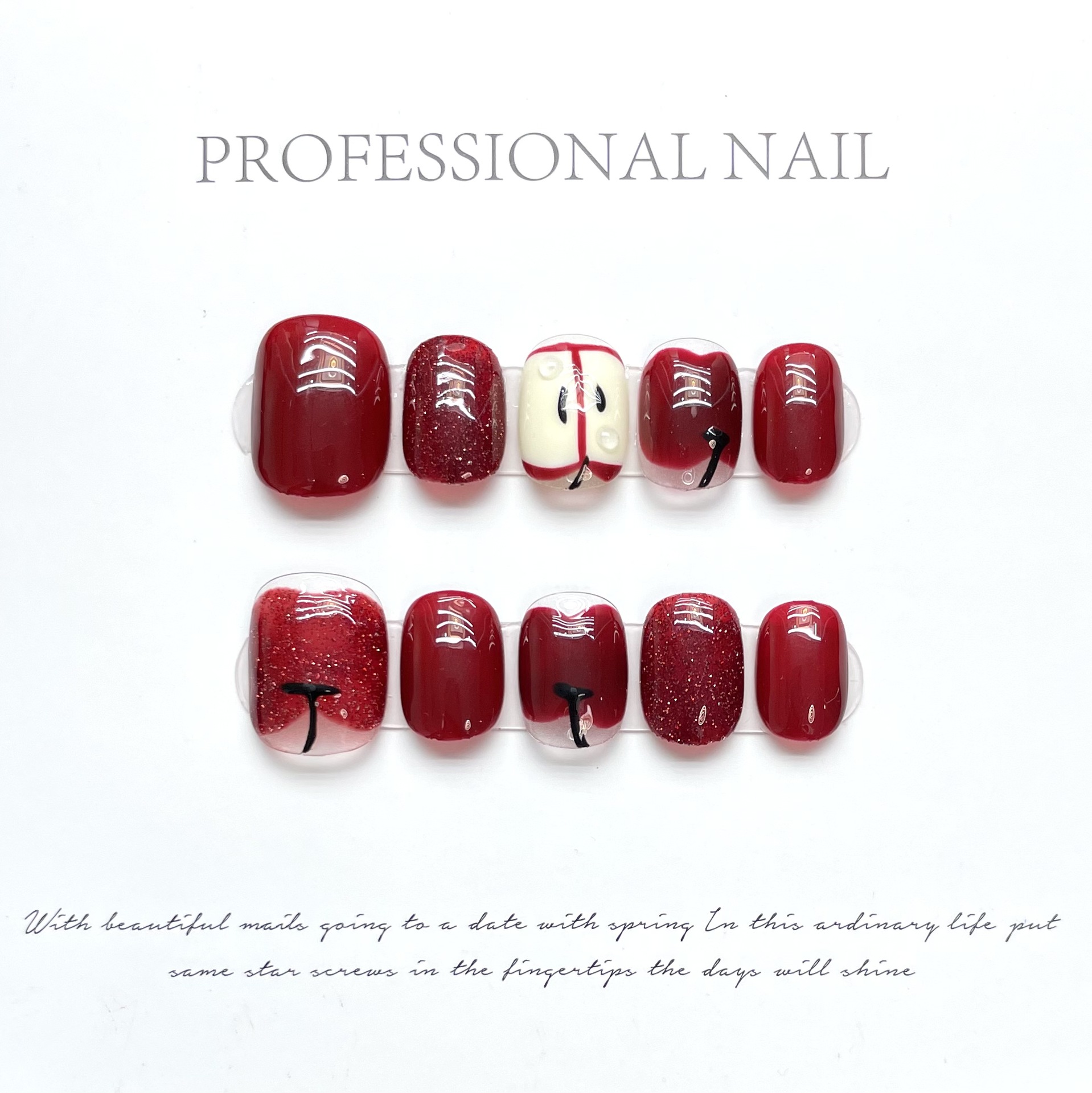 Nail Art Press On - 10개입 럭셔리 핸드메이드 프레스온 네일, 짧은