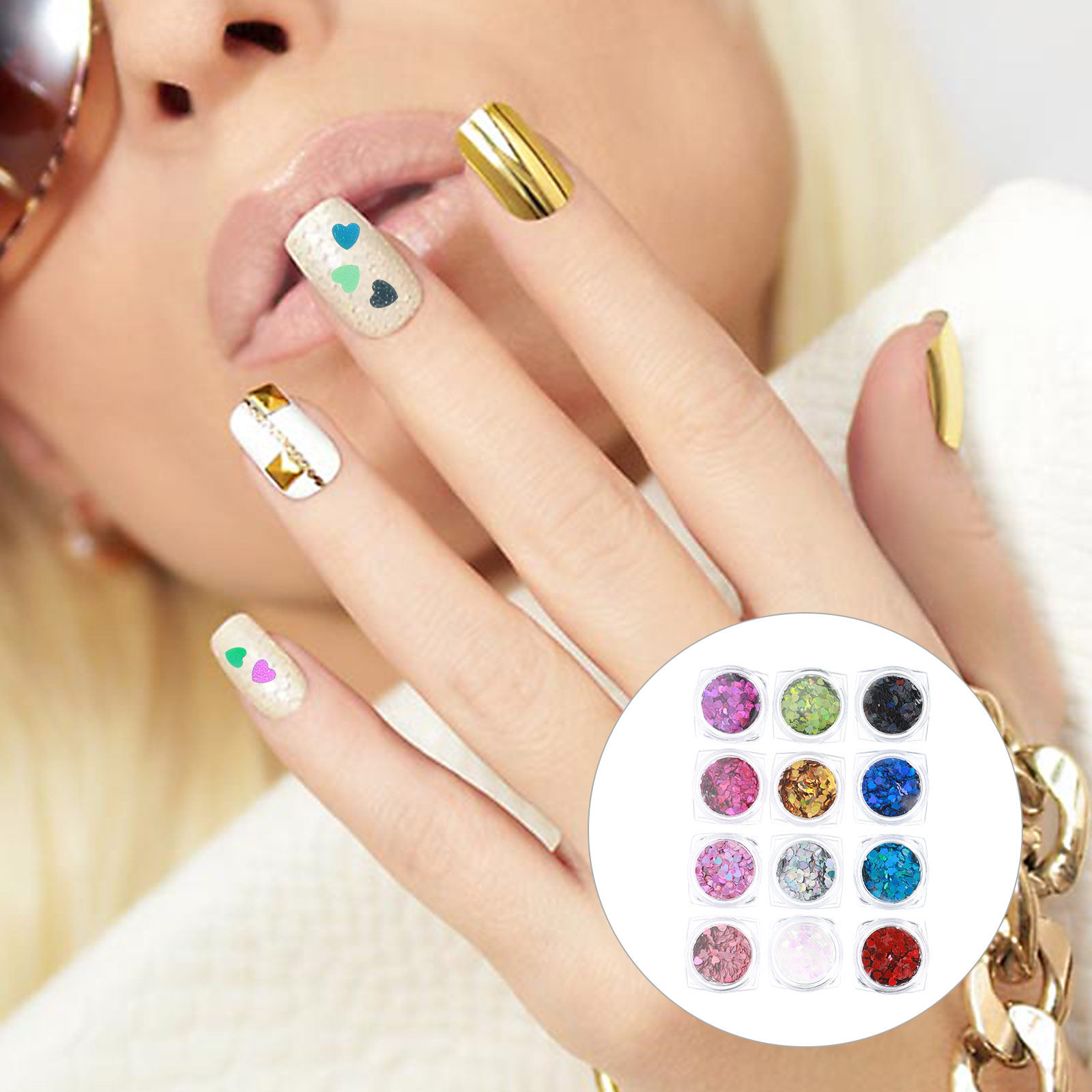 Nail Art Valentines Day - 1 세트 샤이닝 하트 네일 스팽글