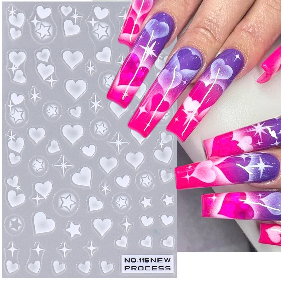 Nail Art Valentines Day - 2pcs 3D 하트 스타 네일 스티커