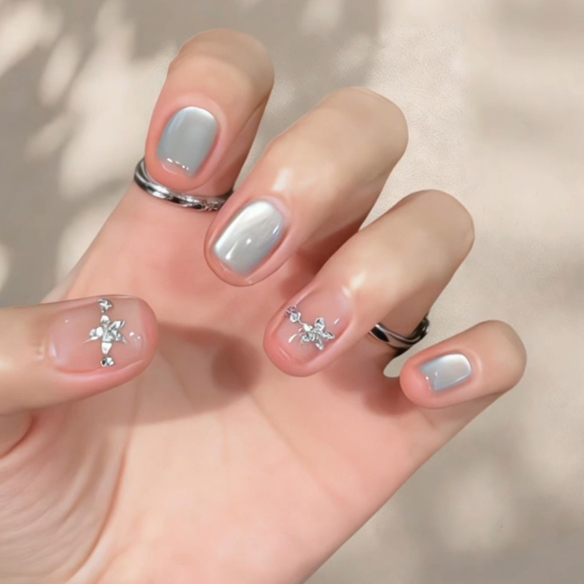 Nail Art Press On - 24개입 캣츠아이 심플 글리터 네일 팁