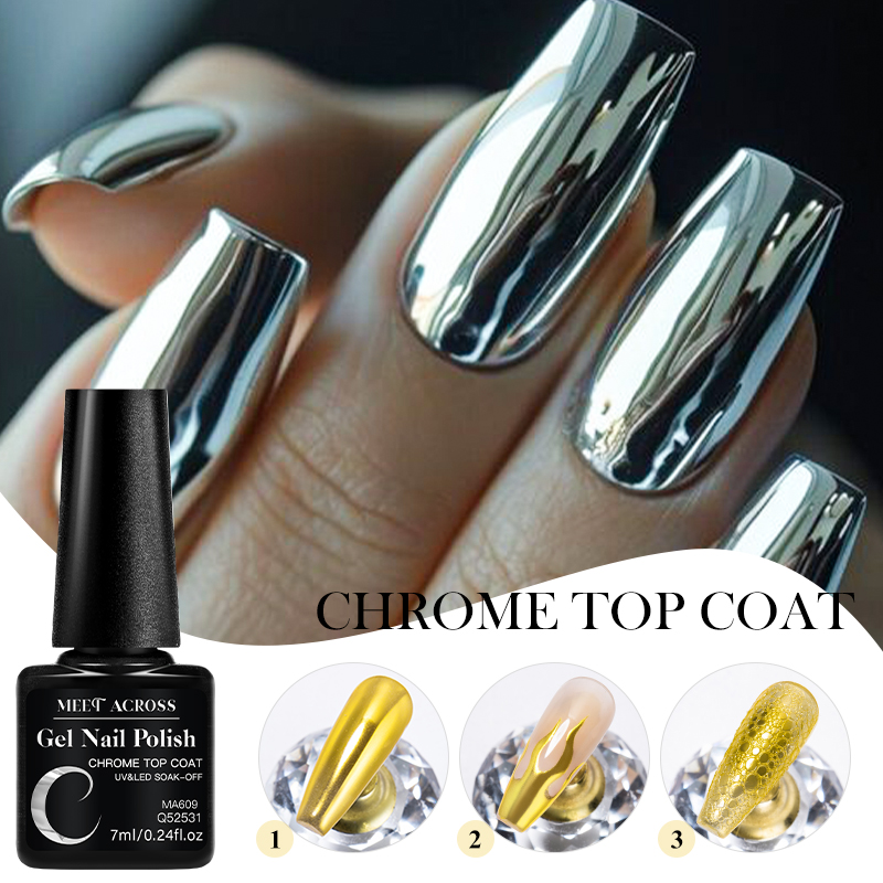 Nail Glitter Chrome - 7ML 크롬 탑 코트, 미러 메탈