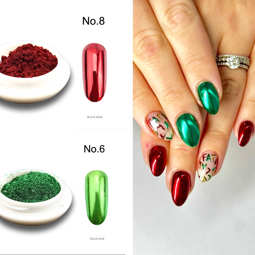 Nail Glitter Chrome - 2박스/세트 레드 그린 크롬 미러 네일