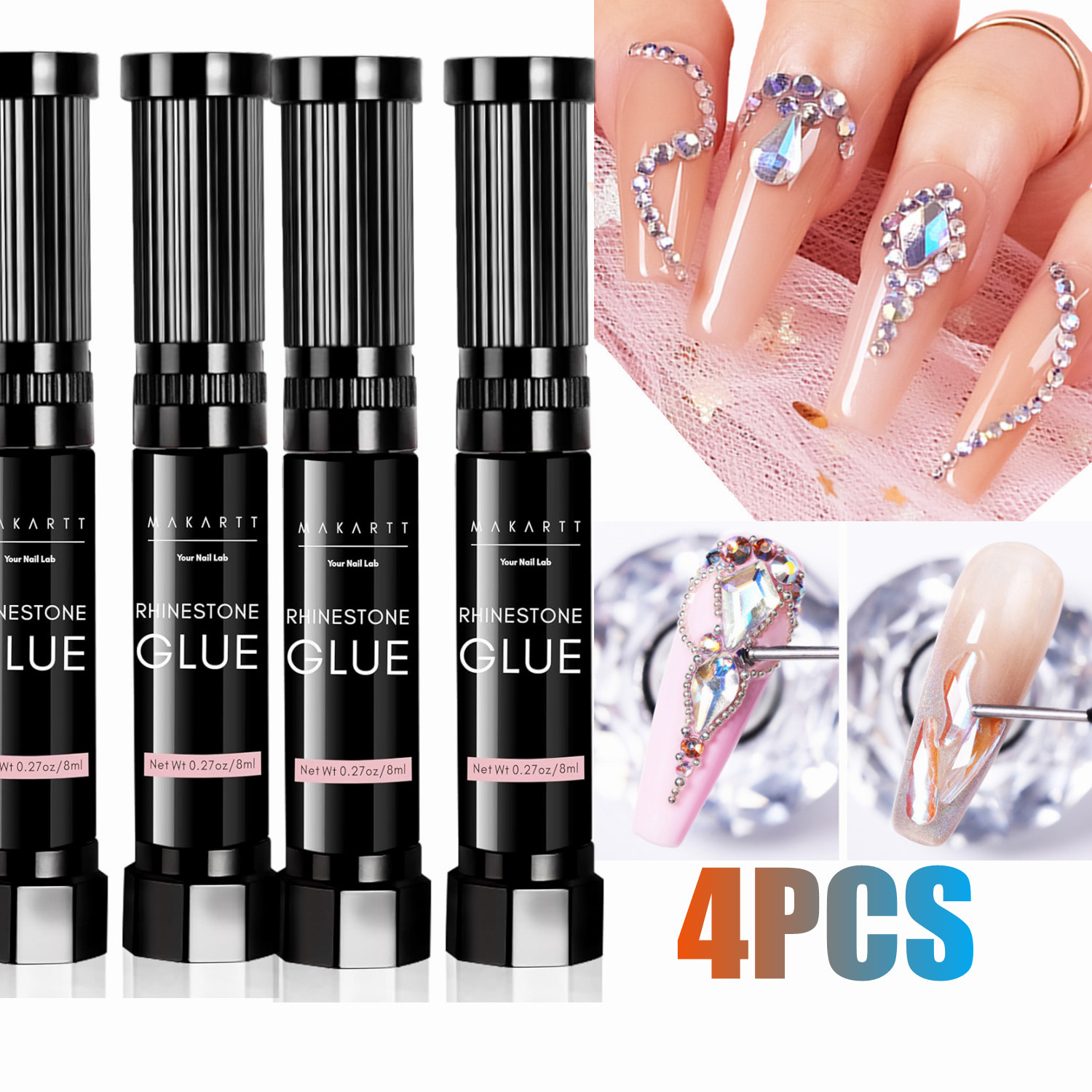 Nail Fan Brush - 마카트 네일 라인스톤 글루 4개입 8ml