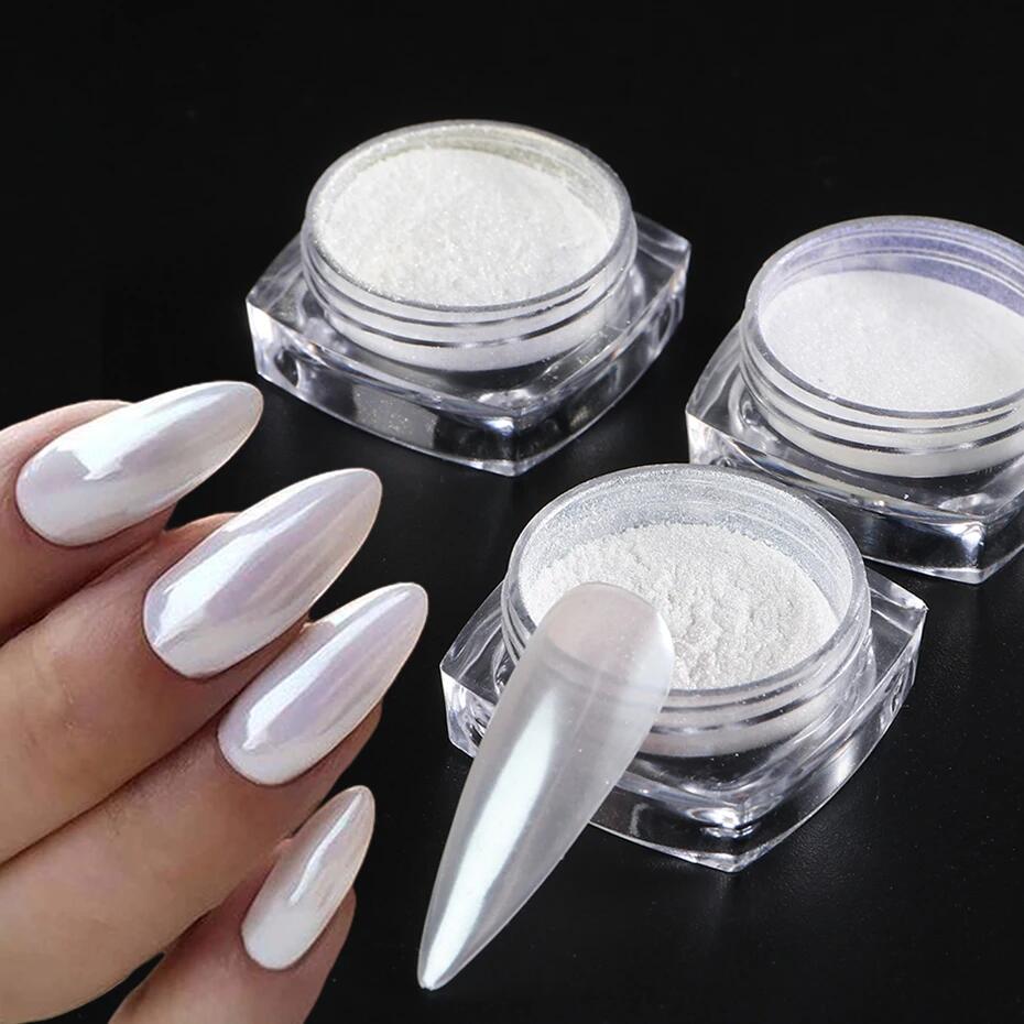 Nail Glitter Chrome - 달빛 진주 흰색 손톱 반짝이 먼지