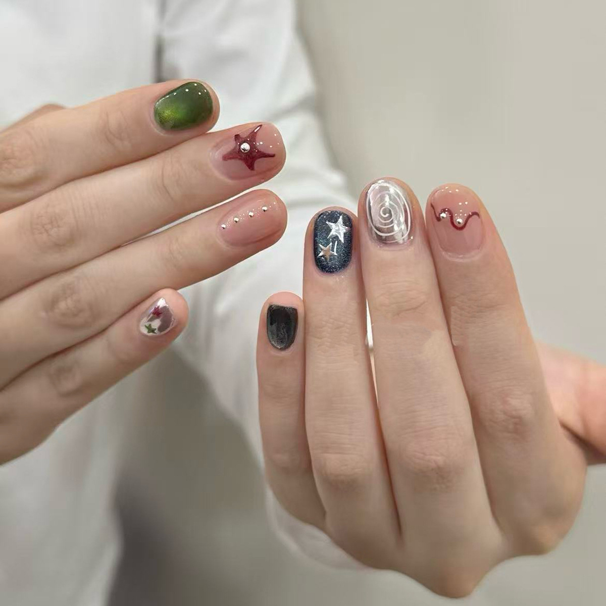 10개 반짝이 캣아이 숏 스퀘어 라운드 핸드메이드 귀여 - Nail Art Press On 리뷰 및 가격
