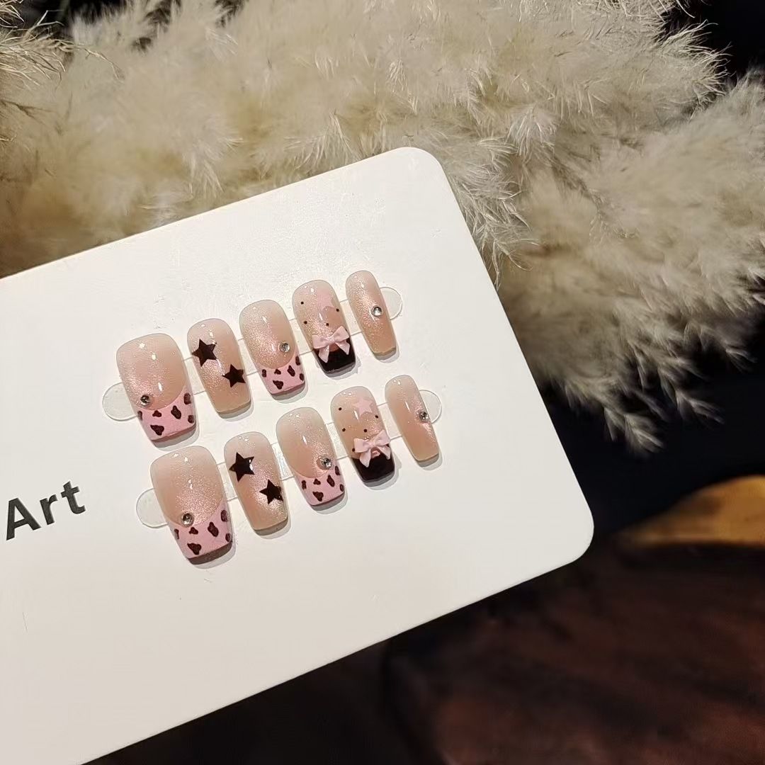 10개입 짧은 사각형 프레스온 네일 핑크 레오파드 프린 - Nail Art Leopard 리뷰 및 가격