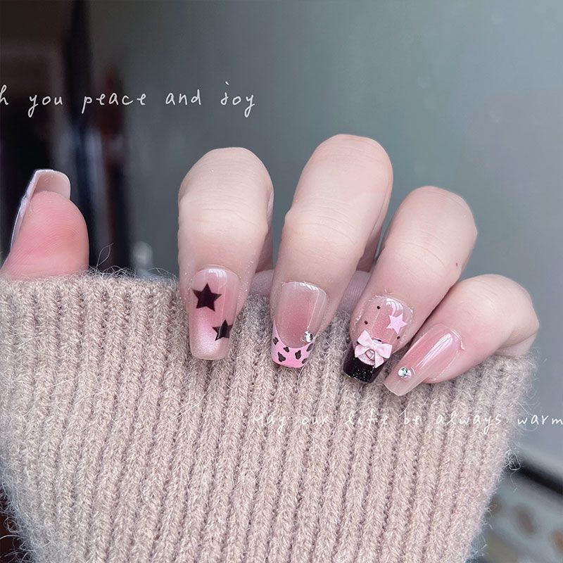 10개입 짧은 사각형 프레스온 네일 핑크 레오파드 프린 - Nail Art Leopard 리뷰 및 가격