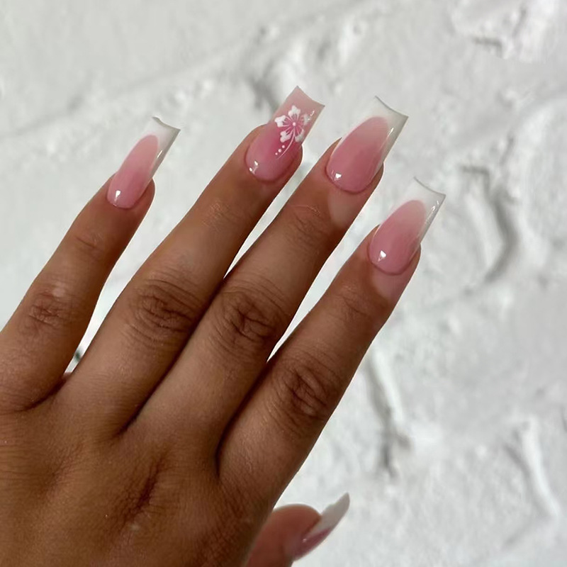 24개 프렌치 미디엄 길이 스퀘어 페이크 네일 팁 리본 - Nail Art Press On 리뷰 및 가격