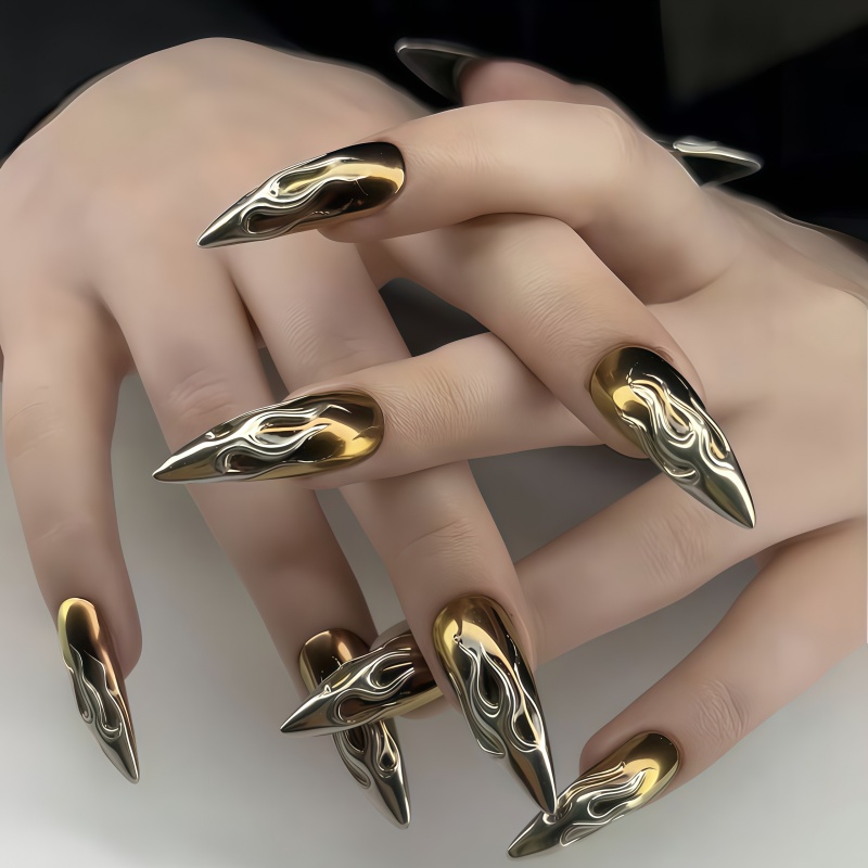 24개입 3D 크롬 실버 골드 불꽃 모양 스틸레토 프레 - Nail Glitter Chrome 리뷰 및 가격