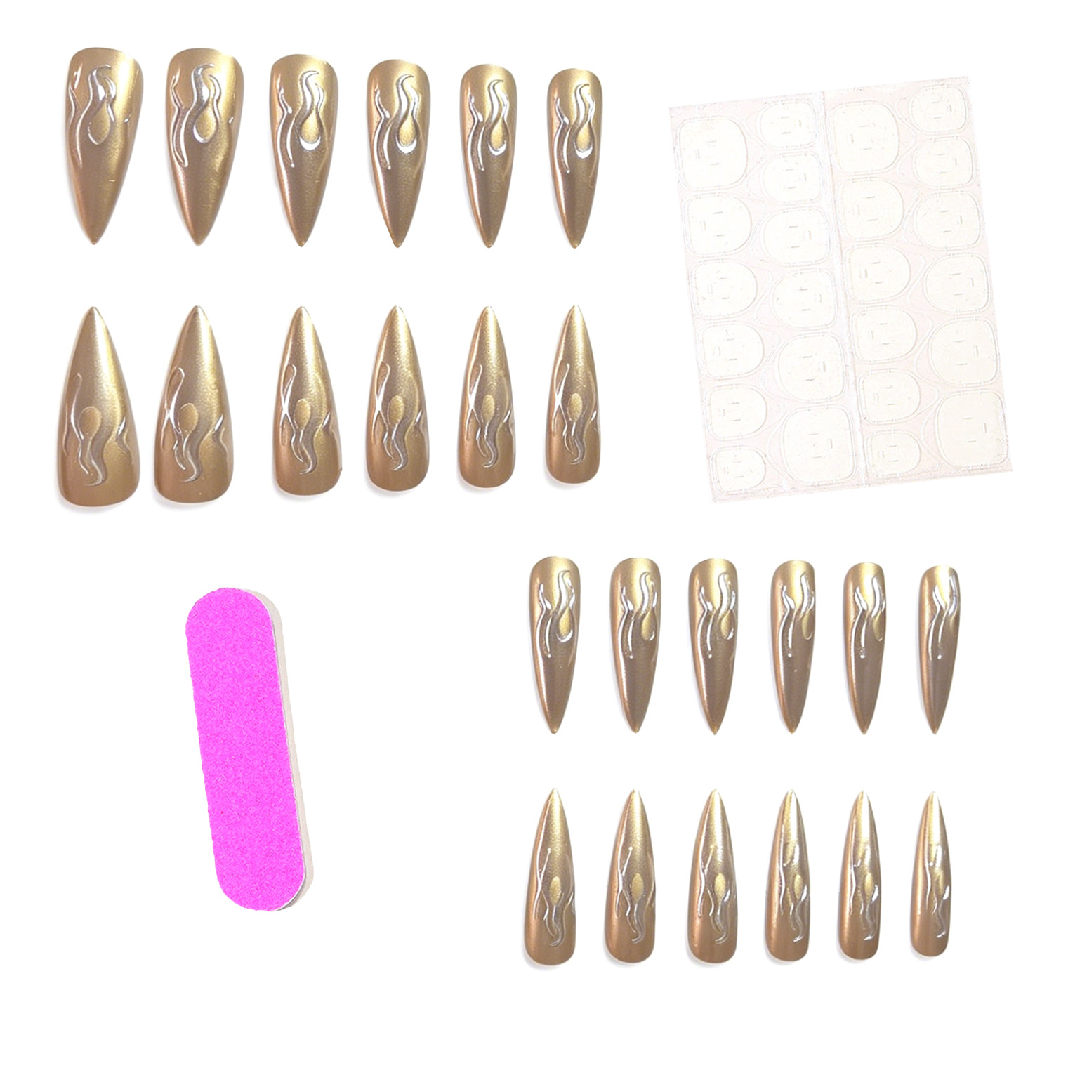 24개입 3D 크롬 실버 골드 불꽃 모양 스틸레토 프레 - Nail Glitter Chrome 리뷰 및 가격