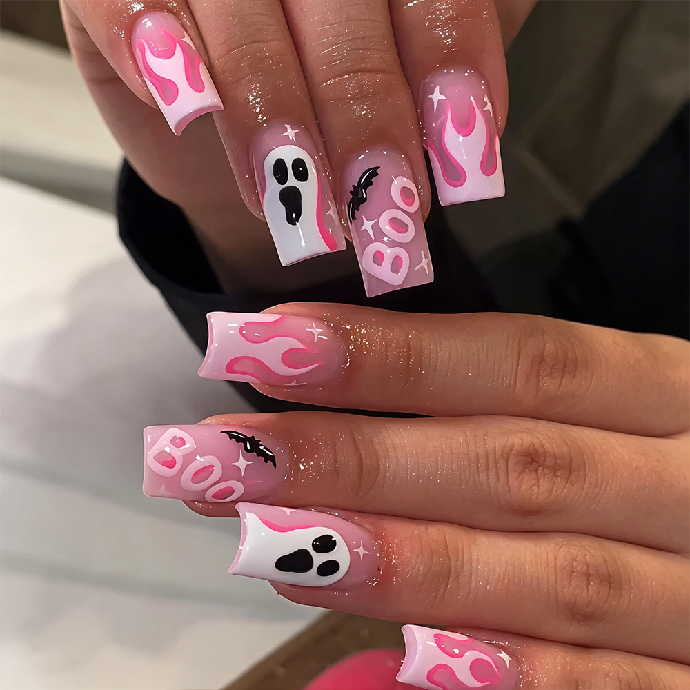 24개 할로윈 프레스온 네일 핑크 귀여운 유령 거미줄  - Nail Art Press On 리뷰 및 가격