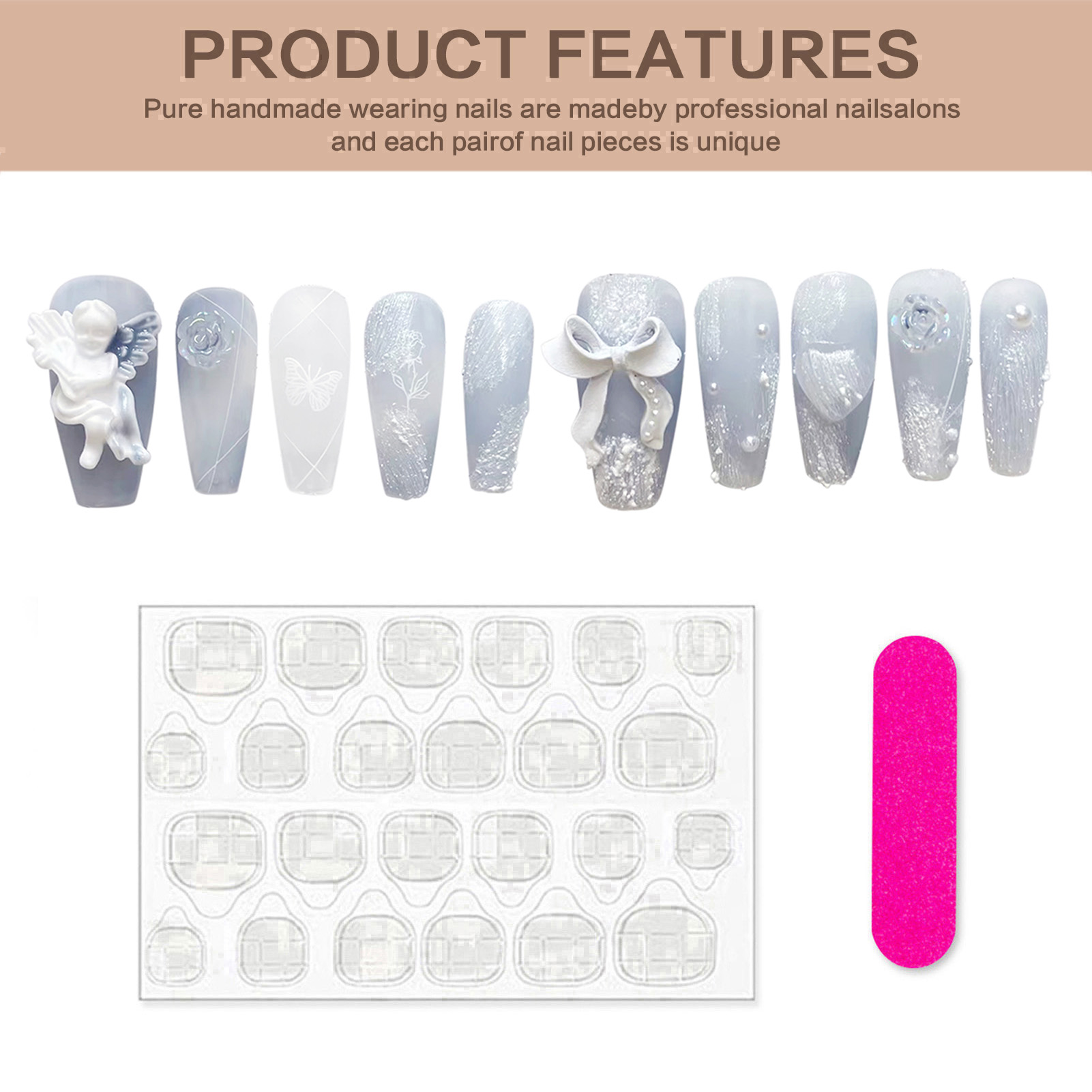 3D 석고 천사 가짜 손톱 광택 헤이즈 블루 수제 프레 - Nail Art Press On 리뷰 및 가격