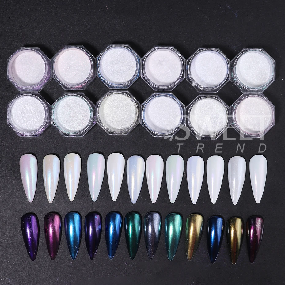12개/세트 쉬머 오로라 네일 미러 파우더 펄 화이트  - Nail Glitter Chrome 리뷰 및 가격