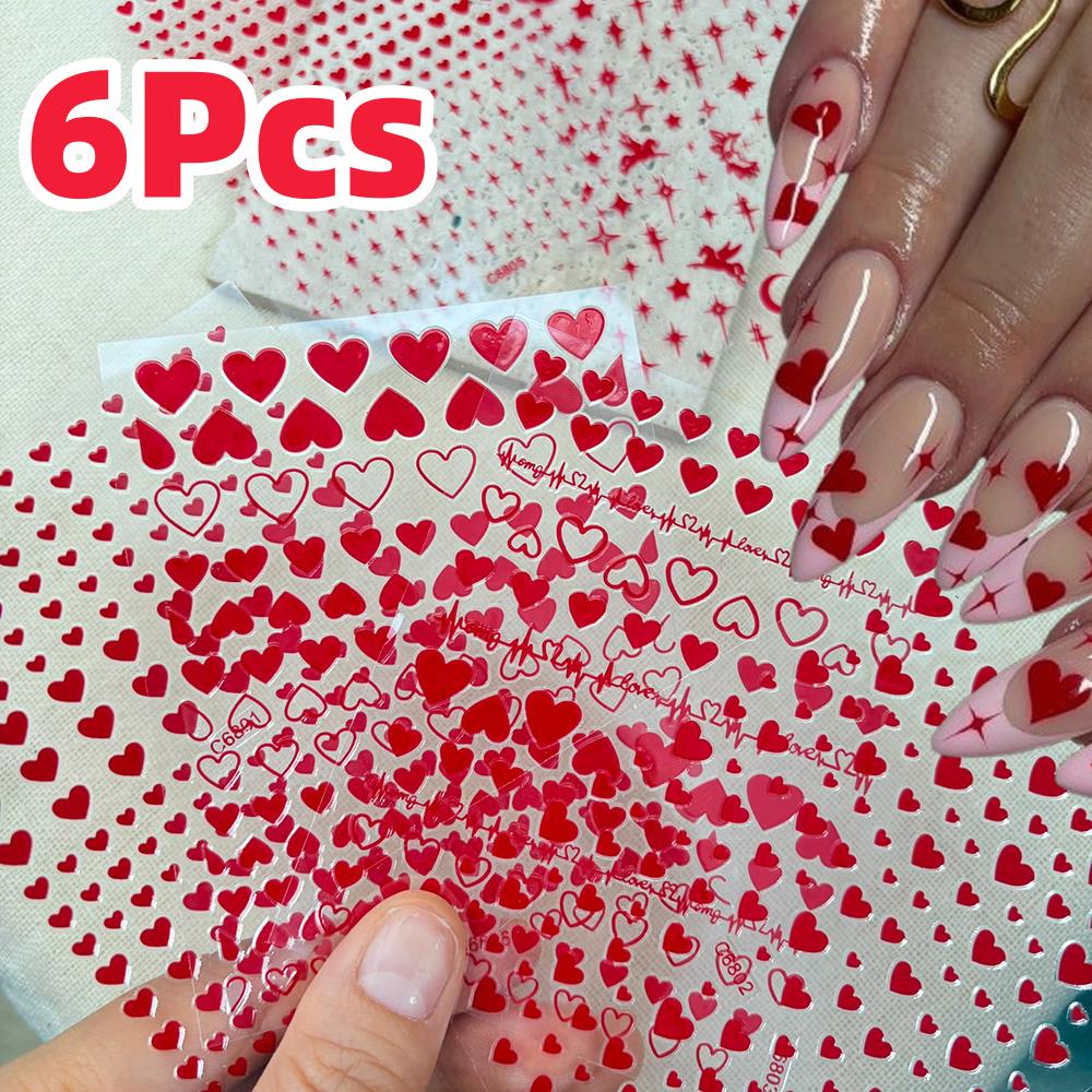6개/세트 빨간색 하트 발렌타인데이 네일 아트 스티커  - Nail Art Valentines Day 리뷰 및 가격