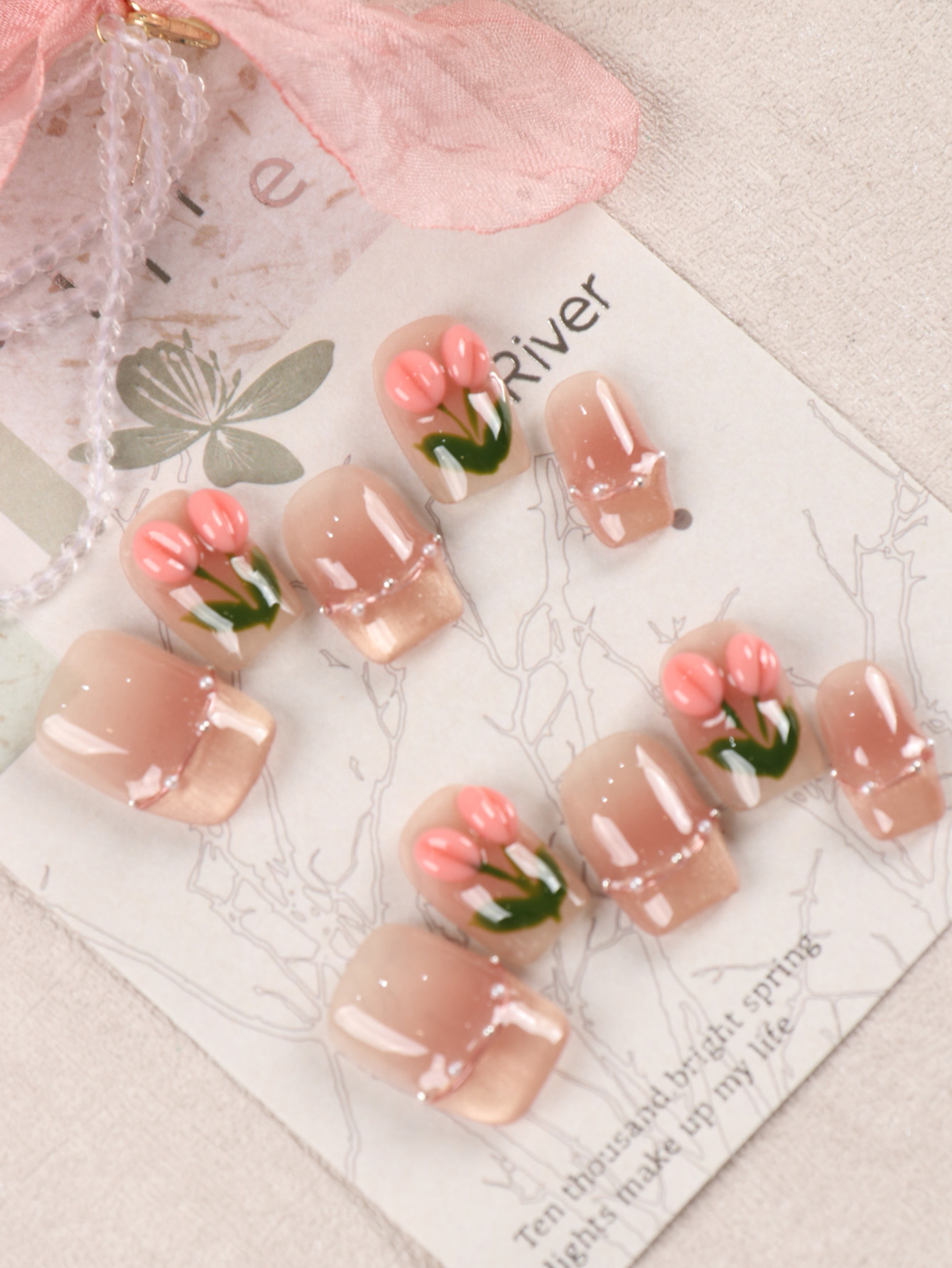 10개입 짧은 핑크 튤립 프레스온 네일, 가짜 네일,  - Nail Adhesive Tab 리뷰 및 가격