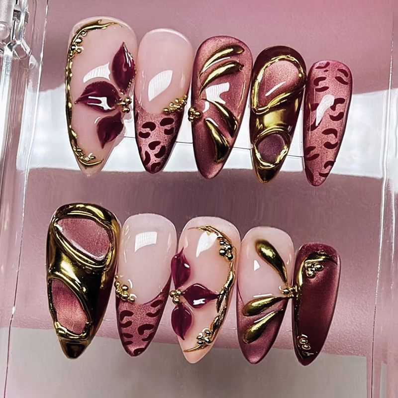 24개 레오파드 프린트 프렌치 아몬드 모양 가짜 손톱, - Nail Art Leopard 리뷰 및 가격