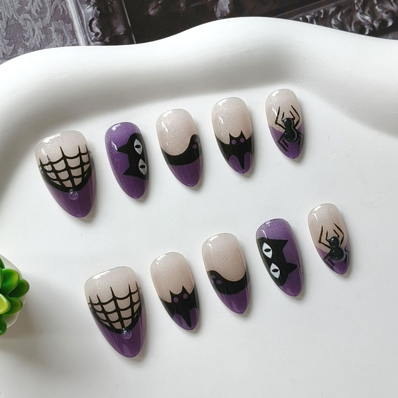 여성용 할로윈 파티 테마 퍼플 블랙 캣 러프 파우더 캣 - Nail Art Press On 리뷰 및 가격