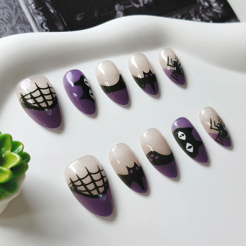 여성용 할로윈 파티 테마 퍼플 블랙 캣 러프 파우더 캣 - Nail Art Press On 리뷰 및 가격