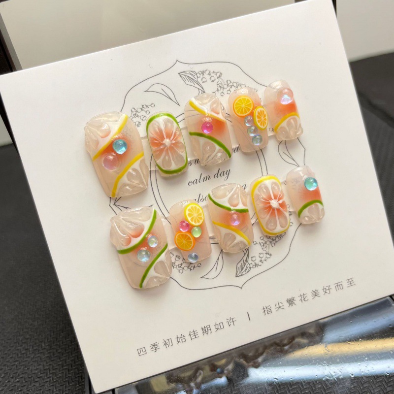 10개 고급 수제 프레스온 네일 미들 발레 레몬 블러쉬 - Nail Adhesive Tab 리뷰 및 가격