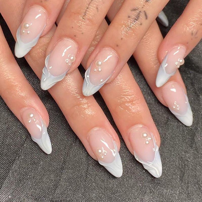 24개 심플 그린 프렌치 네일 팁, 완성된 패션 플라워 - Nail Art Press On 리뷰 및 가격