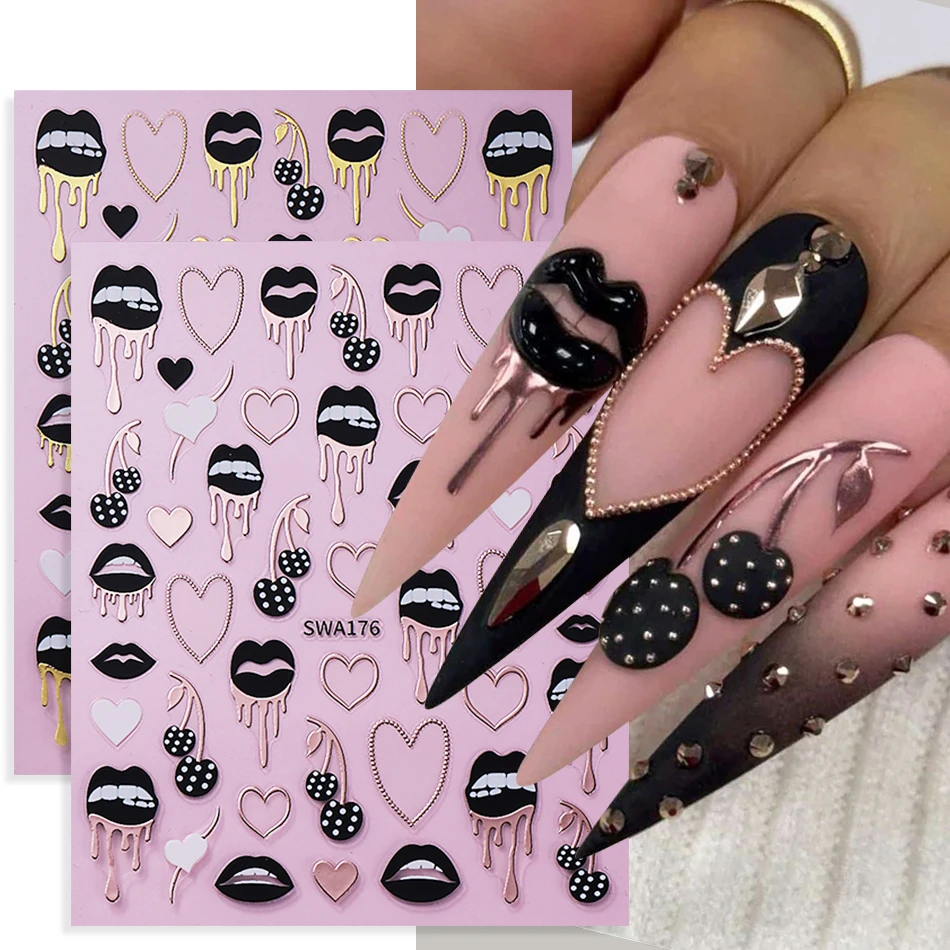2개 블랙 립스 러브 하트 네일 아트 스티커 섹시 발렌 - Nail Art Valentines Day 리뷰 및 가격