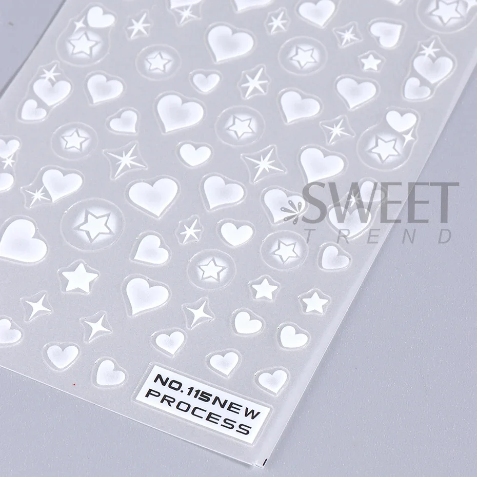 2pcs 3D 하트 스타 네일 스티커 매트 화이트 에어 - Nail Art Valentines Day 리뷰 및 가격