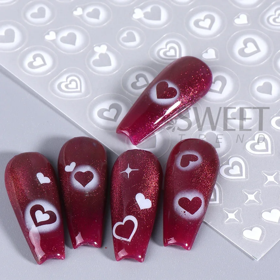 2pcs 3D 하트 스타 네일 스티커 매트 화이트 에어 - Nail Art Valentines Day 리뷰 및 가격