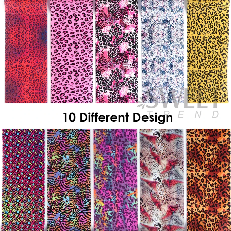 10pcs 다채로운 표범 인쇄 네일 전송 호일 호랑이  - Nail Art Leopard 리뷰 및 가격