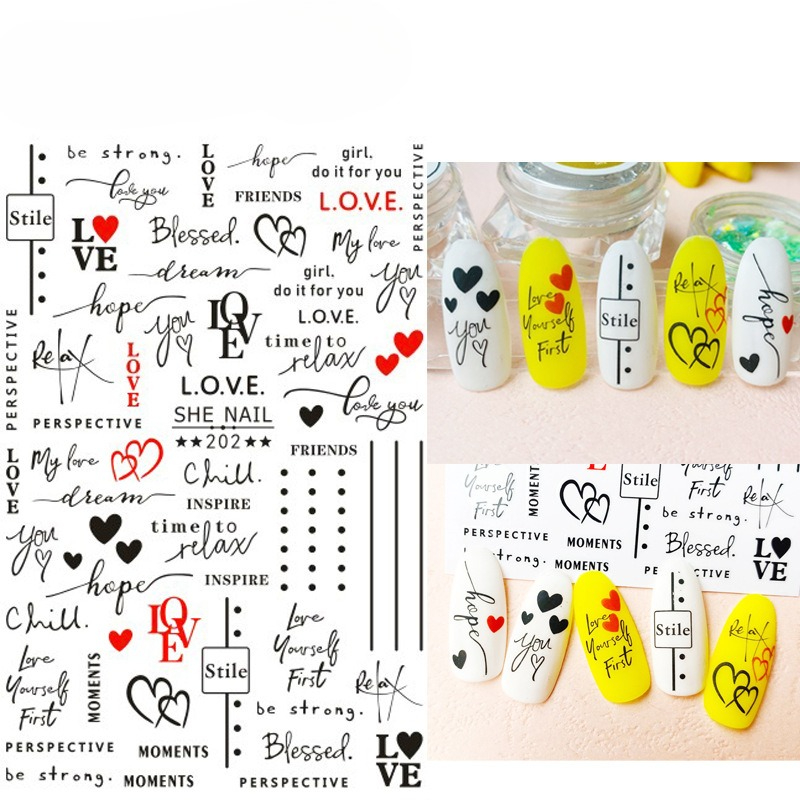 1pcs 영어 알파벳 문자 발렌타인 데이 하트 기하학  - Nail Art Valentines Day 리뷰 및 가격