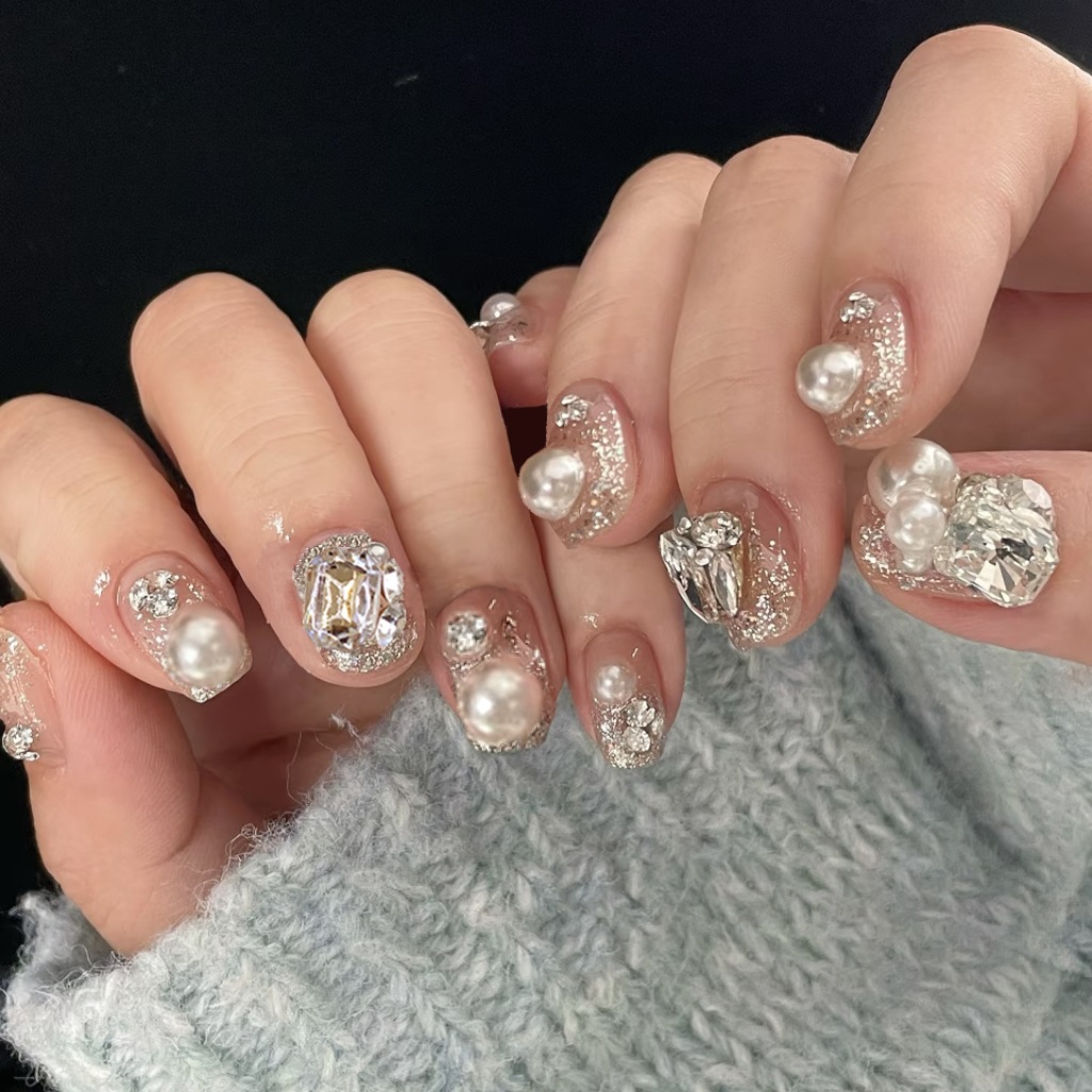 24개입 캣츠아이 심플 글리터 네일 팁 다이아몬드 꽃  - Nail Art Press On 리뷰 및 가격