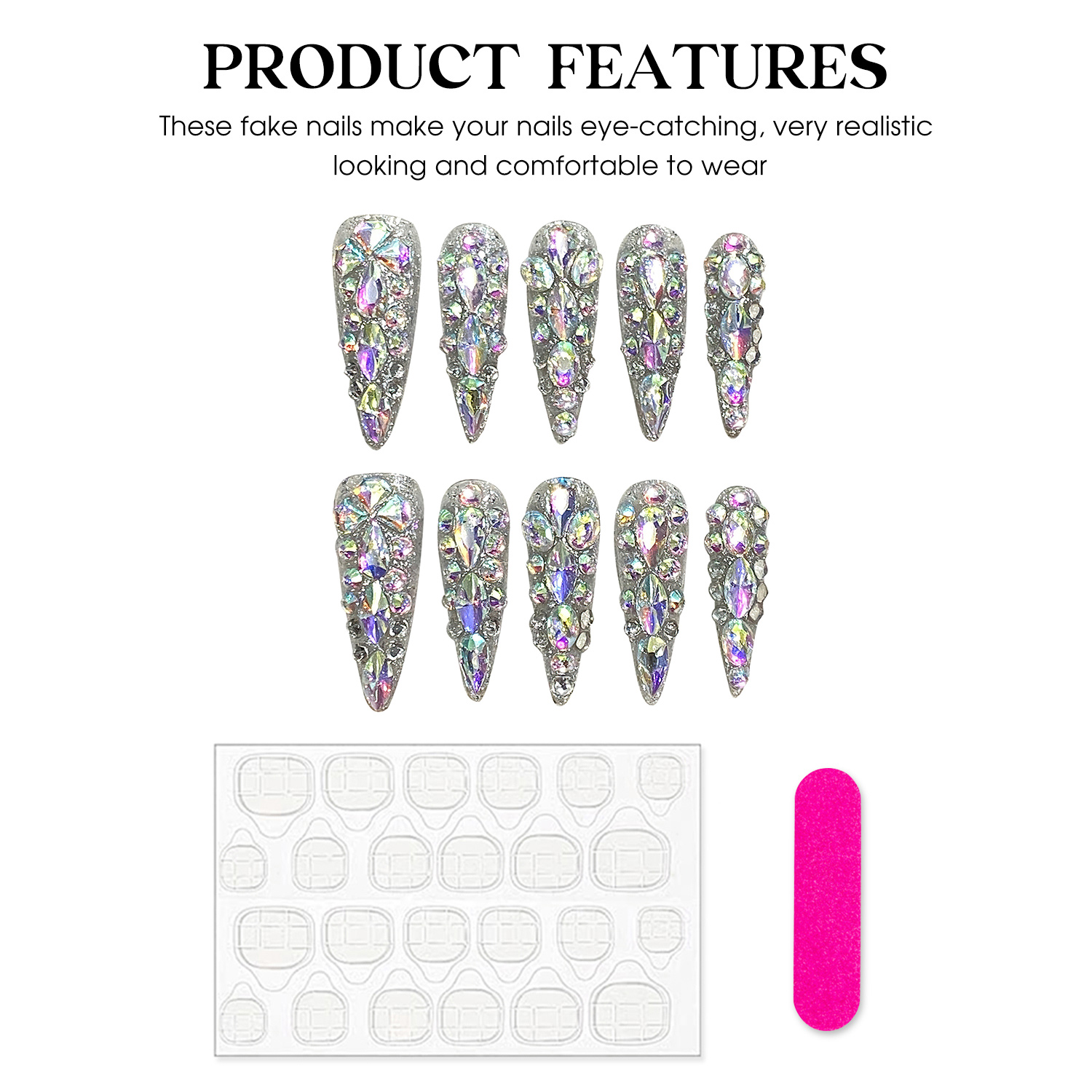 10pcs 손톱에 수제 프레스 긴 스틸레토 틀린 손톱  - Nail Art Press On 리뷰 및 가격