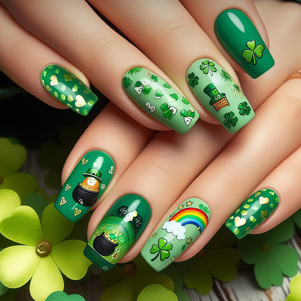 여성 및 소녀용 중간 길이의 녹색 꽃무늬 귀여운 모자  - Nail Art Press On 리뷰 및 가격