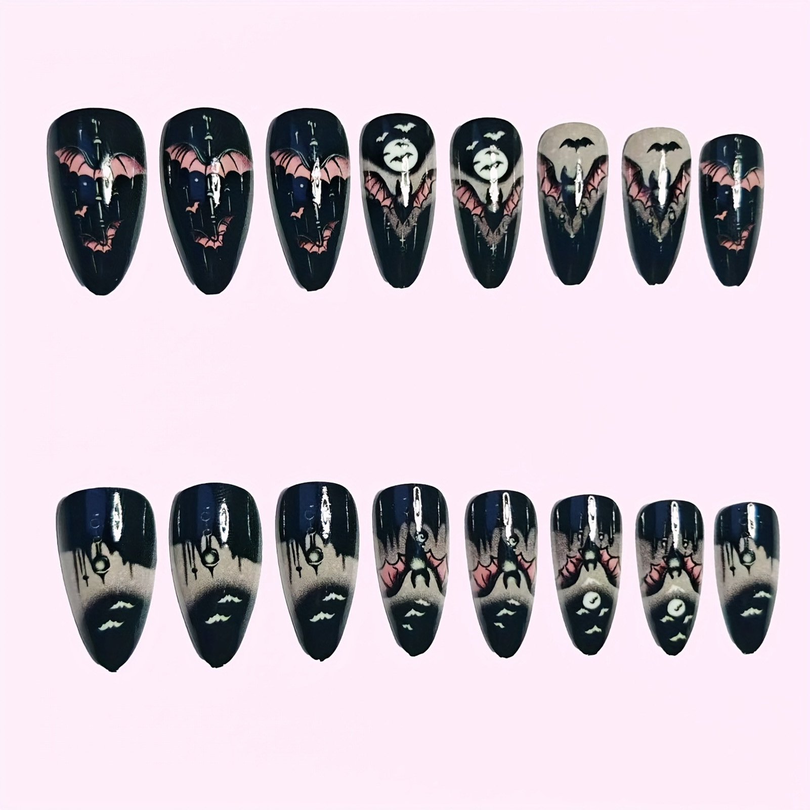 24개 할로윈 가짜 손톱 블랙 아몬드 프레스온 네일 무 - Nail Art Press On 리뷰 및 가격