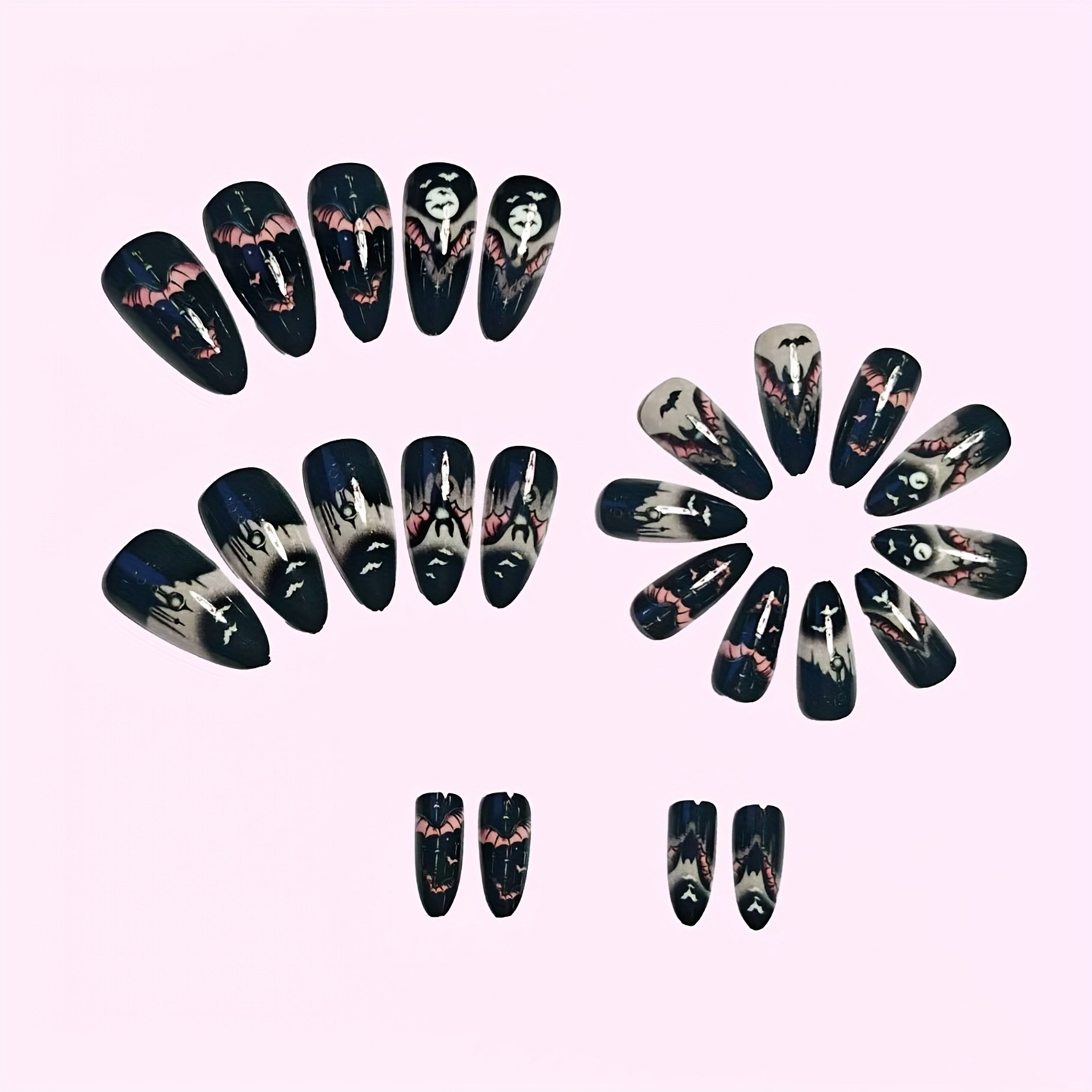 24개 할로윈 가짜 손톱 블랙 아몬드 프레스온 네일 무 - Nail Art Press On 리뷰 및 가격