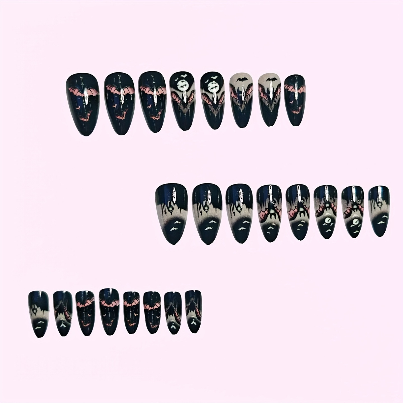 24개 할로윈 가짜 손톱 블랙 아몬드 프레스온 네일 무 - Nail Art Press On 리뷰 및 가격