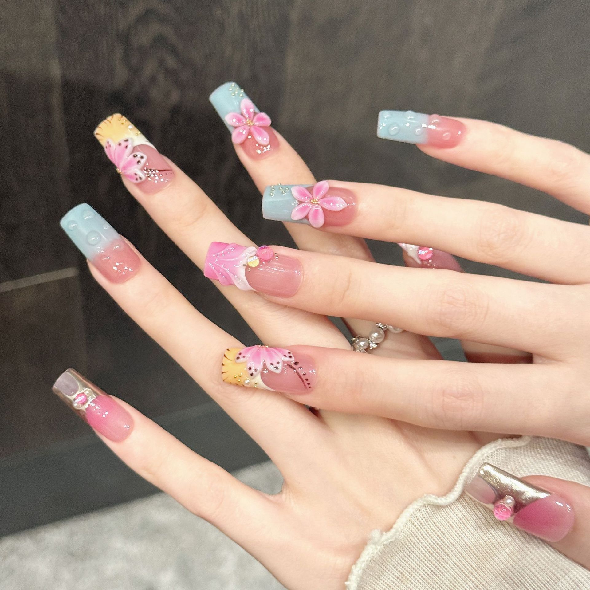 10개입 롱 스퀘어 핸드메이드 프레스온 네일, 투명하고 - Nail Art Press On 리뷰 및 가격