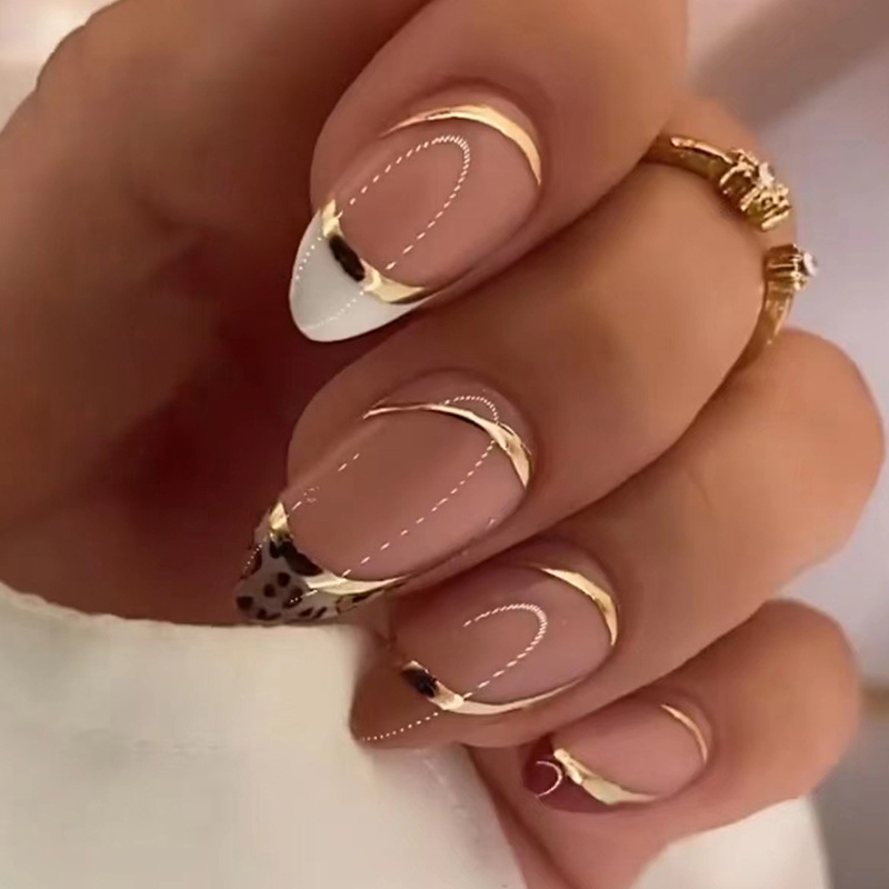 여성용 중간 사이즈 가짜 손톱, 누드 아몬드 네일 아트 - Nail Art Leopard 리뷰 및 가격