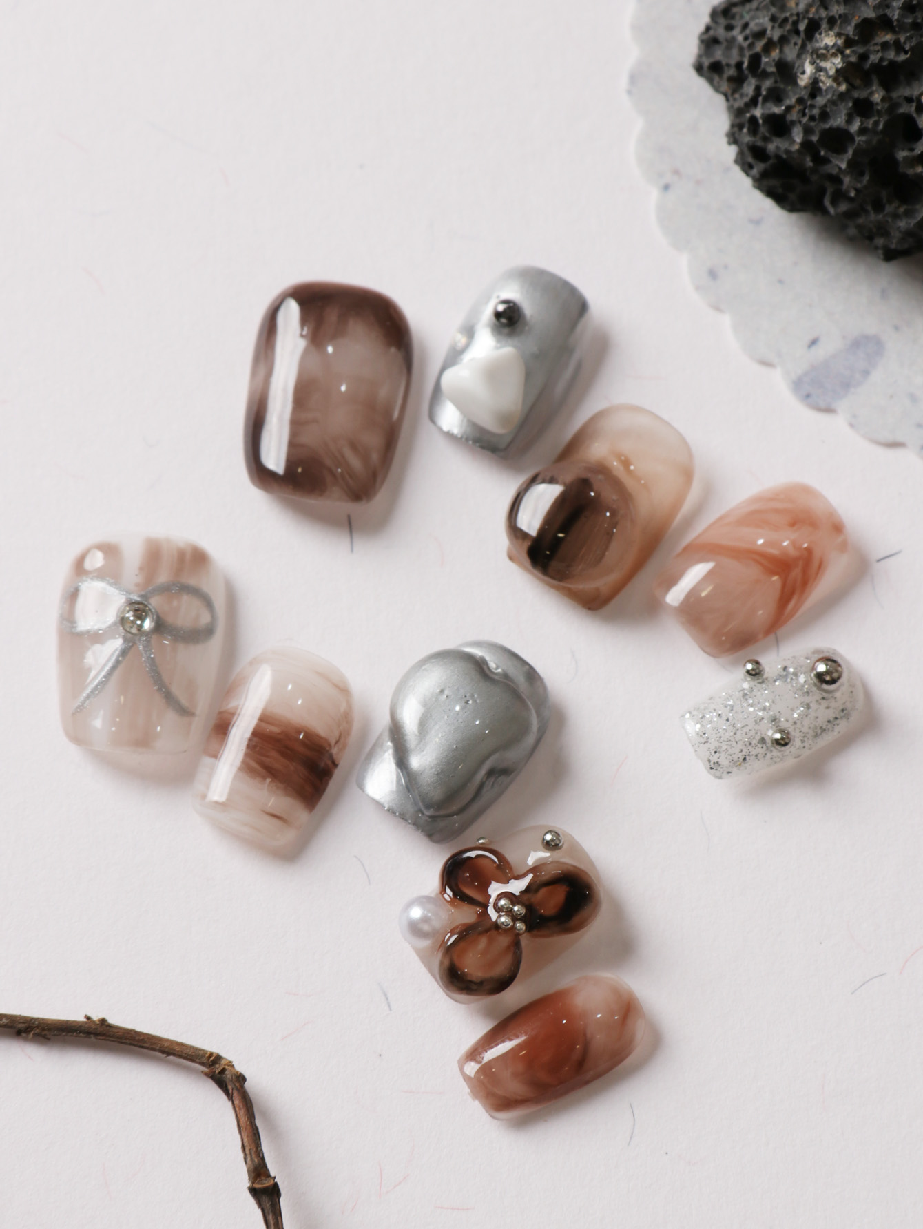 10개입 프레스온 네일 짧은 갈색 할레이션 가짜 손톱, - Nail Adhesive Tab 리뷰 및 가격