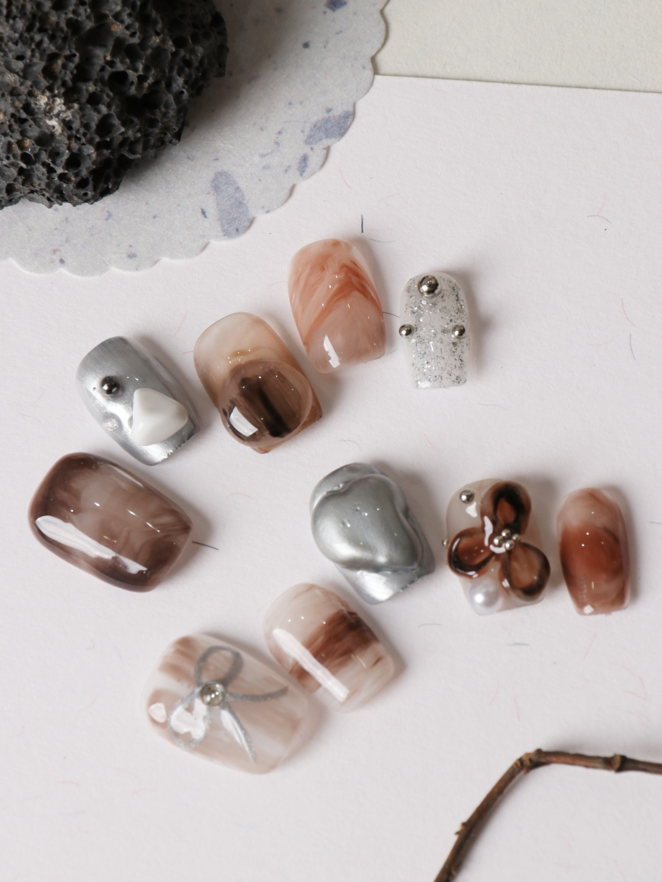 10개입 프레스온 네일 짧은 갈색 할레이션 가짜 손톱, - Nail Adhesive Tab 리뷰 및 가격